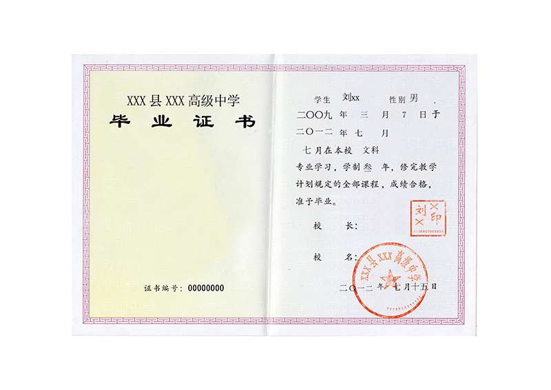 經(jīng)典簡單白色背景紅色高級中學(xué)畢業(yè)證書psd模板