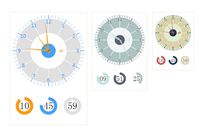 點擊放大 帶表盤和數(shù)字刻度HTML5時鐘代碼