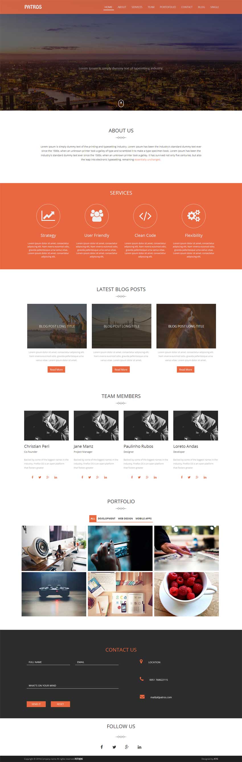 橙色扁平化網(wǎng)絡(luò)商務(wù)公司單頁展示html5模板_html單頁模板