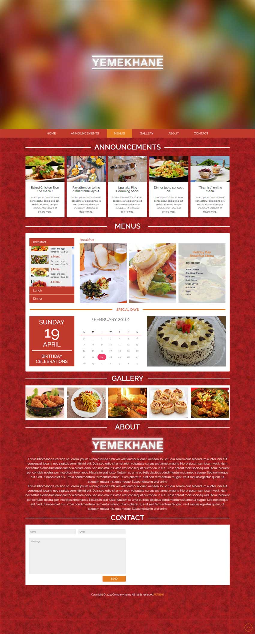 紅色寬屏的國外餐飲店鋪介紹單頁模板下載_html單頁模板