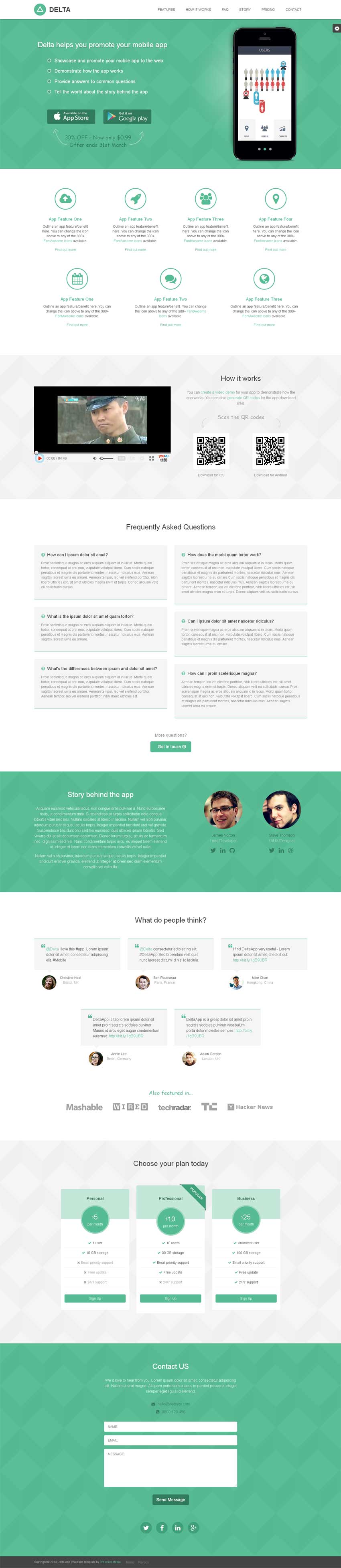 綠色的html5響應式手機app軟件展示官網模板源碼_html單頁模板